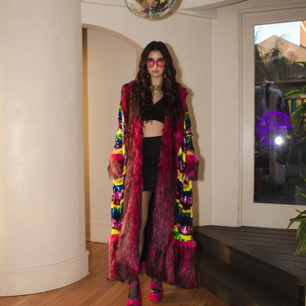 Jennafer Grace “Rainbow Road” Faux Fur & Sequin Jacket | XL | Rare Find! - Picture 8 of 15